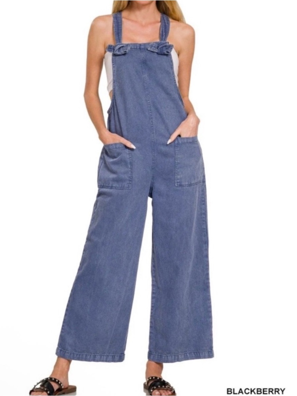 Zenana Strap Knot Denim Overall  in Blackberry Size Large NWT